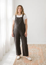 Linen Overall Jumpsuit in Linen in Black — on model