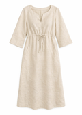 Gathered Empire-Waist Linen Midi Dress in Linen in Natural — flat lay