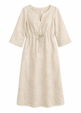 Gathered Empire-Waist Linen Midi Dress in Linen in Natural — flat lay