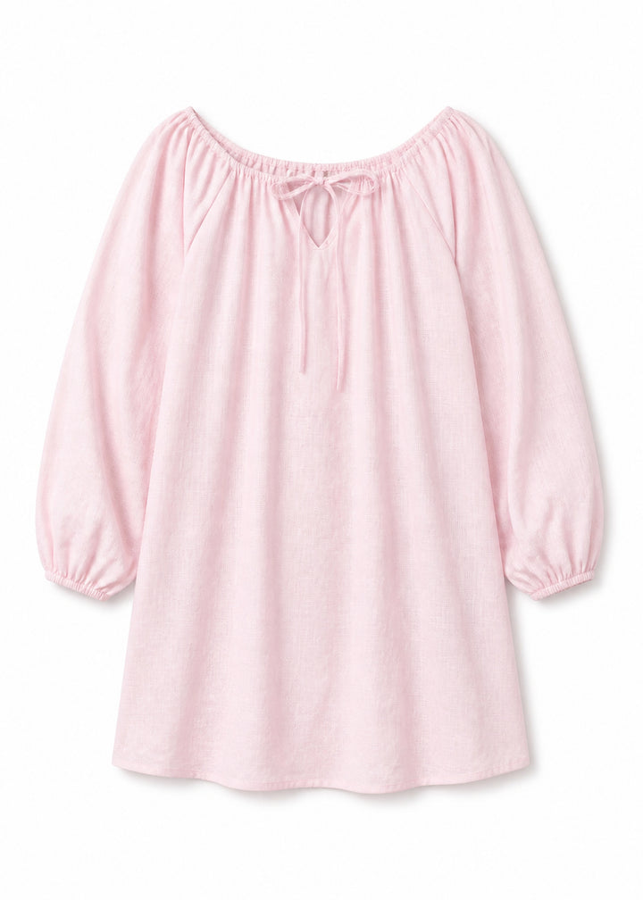Gathered-Neck Sleep Dress in Pink - flat lay