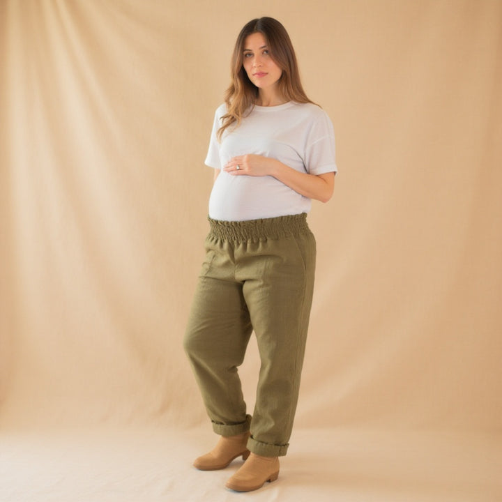 Wide Leg Everyday Maternity Smocked Linen Pant