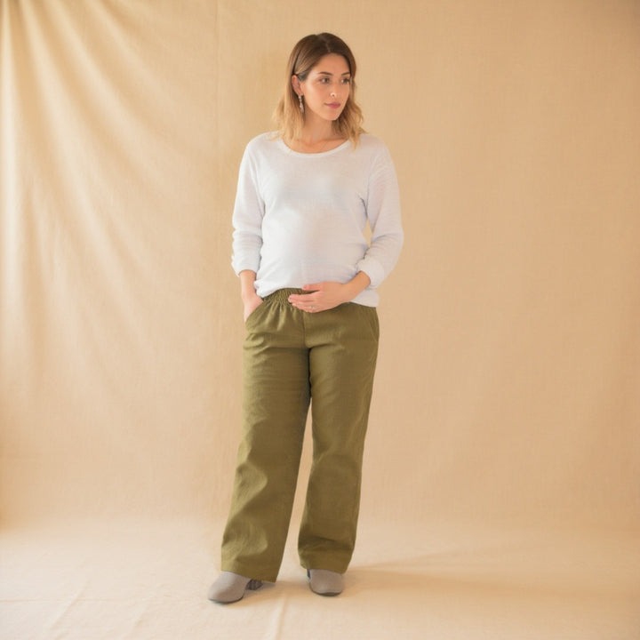 Wide Leg Everyday Maternity Smocked Linen Pant