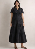 Organic Cotton Poplin Maternity Maxi Dress in Black — on model