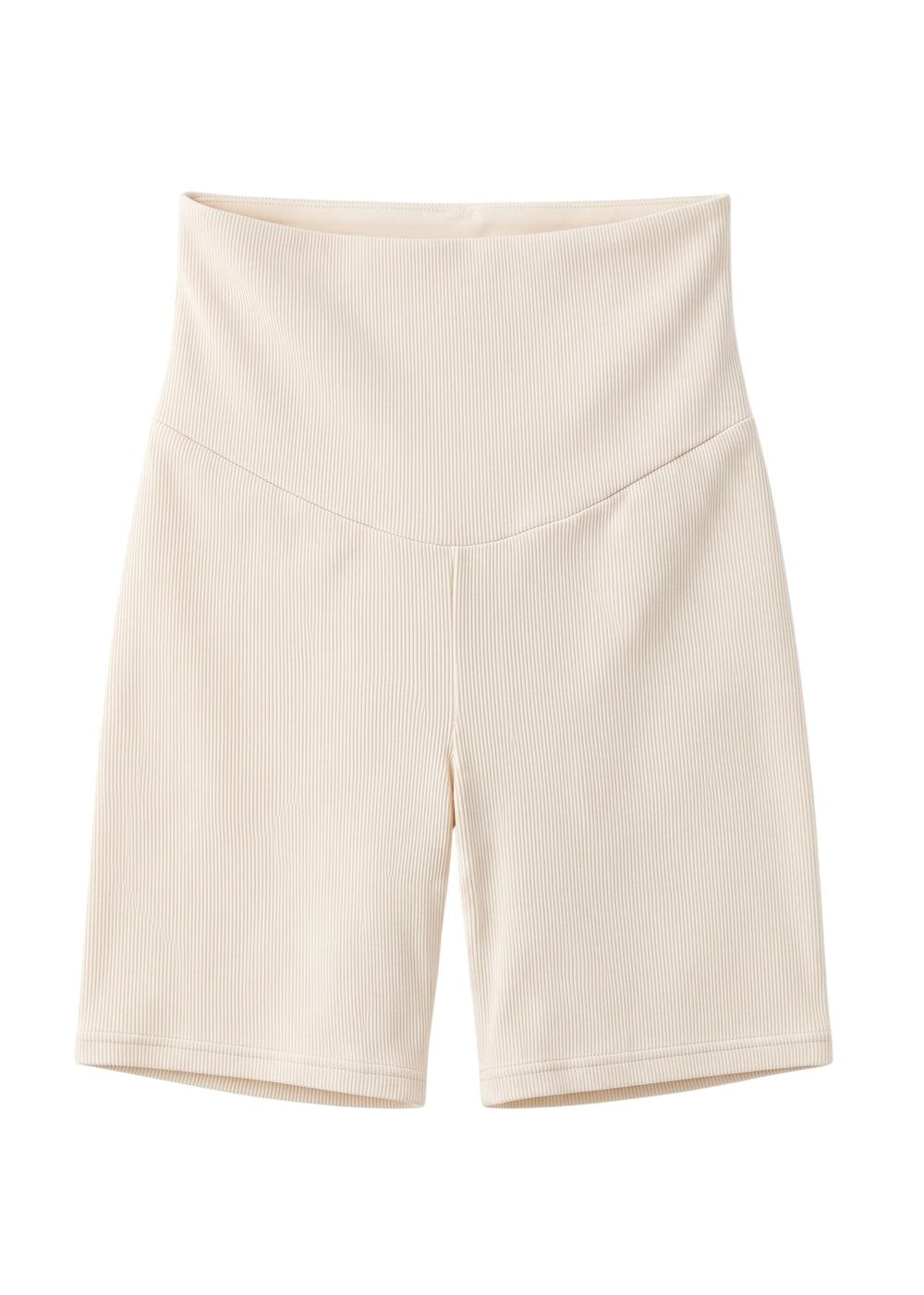 Cotton-cashmere over-bump maternity knit shorts in Heather Oatmeal — flat lay