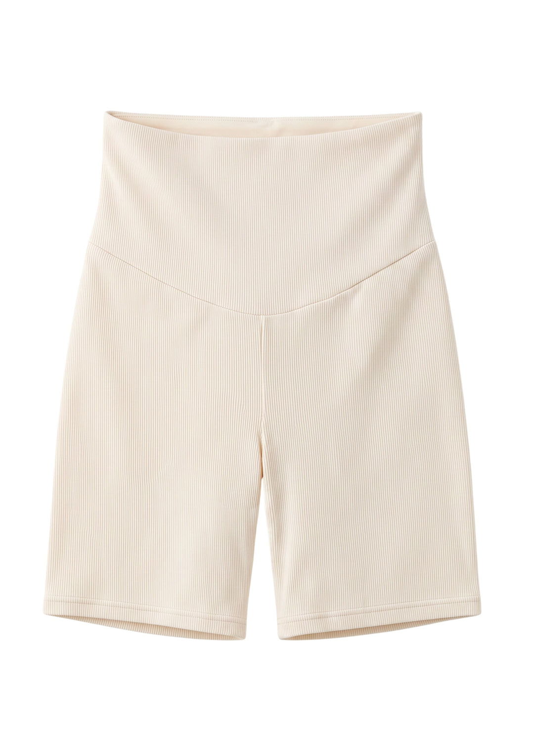 Cotton-cashmere over-bump maternity knit shorts in Heather Oatmeal — flat lay