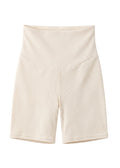 Cotton-cashmere over-bump maternity knit shorts in Heather Oatmeal — flat lay