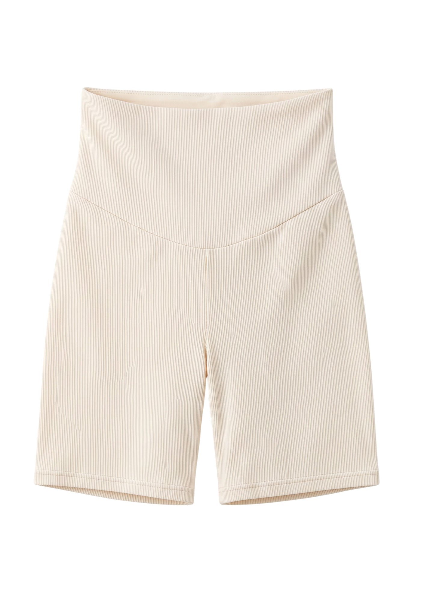 Cotton-cashmere over-bump maternity knit shorts in Heather Oatmeal — flat lay