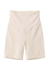 Cotton-cashmere over-bump maternity knit shorts in Heather Oatmeal — flat lay