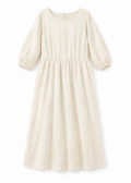 Gathered-Waist Seersucker Midi Dress in Natural — flat lay
