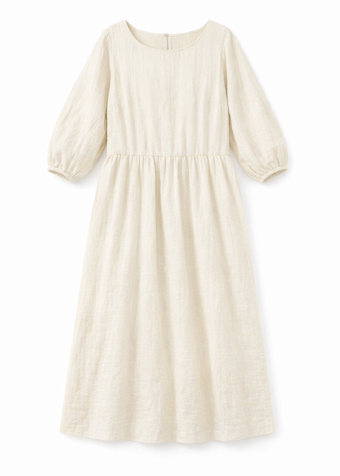 Gathered-Waist Seersucker Midi Dress in Natural — flat lay