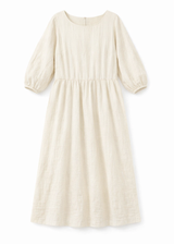 Gathered-Waist Seersucker Midi Dress in Natural — flat lay