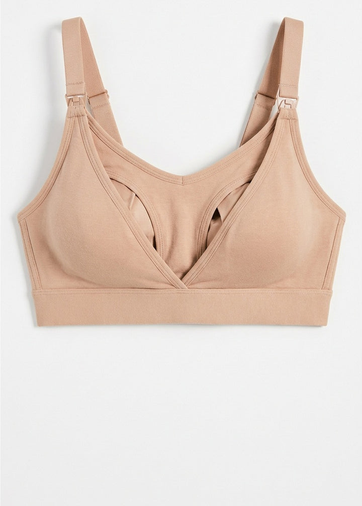Hands-Free Pumping & Nursing Bra in Natural — flat lay, front