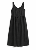 Cap-Sleeve Tiered Linen Maternity Maxi Dress in Linen in Black — flat lay