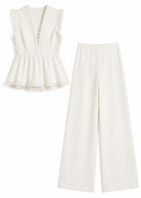 Ruffle-Trim Peplum Set in Linen