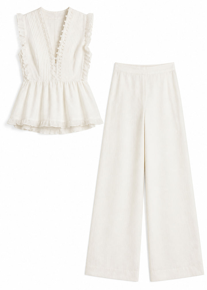 Ruffle-Trim Peplum Set in Linen