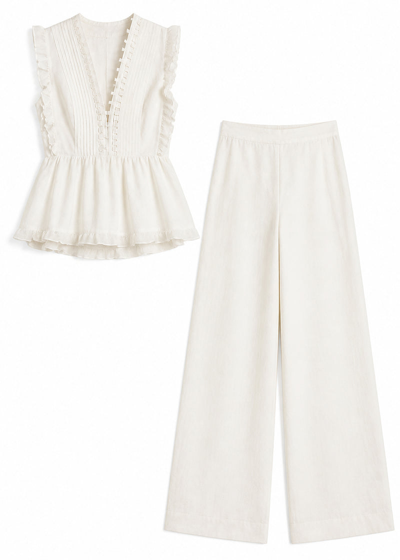 Ruffle-Trim Peplum Set in Linen