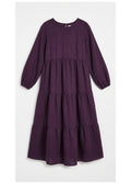 Tiered Empire-Seam Linen Maxi Dress in Eggplant - flat lay