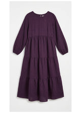 Tiered Empire-Seam Linen Maxi Dress in Eggplant - flat lay