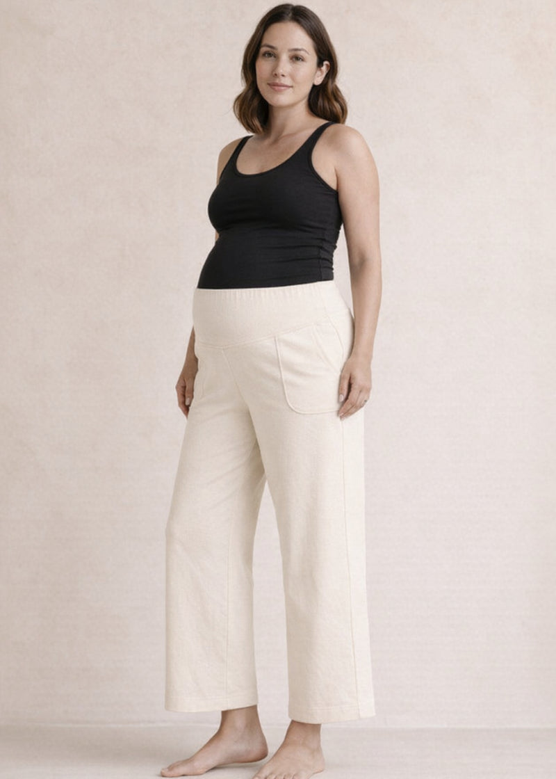 Pima Cotton Wide-Leg Maternity Pant in Natural — on model
