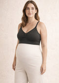 Organic cotton seamless clip-down nursing bra in Black — on model, front