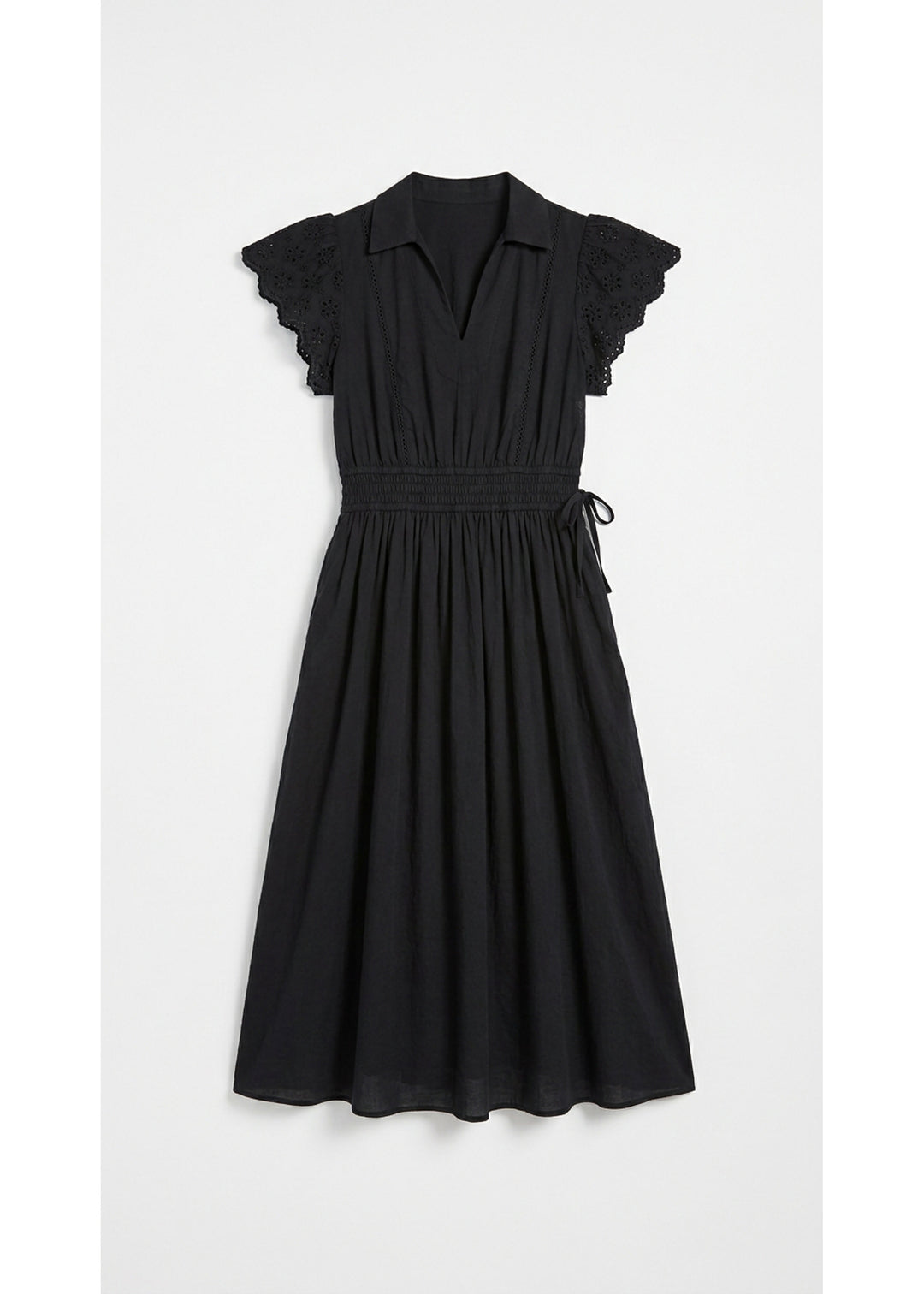 Eyelet Sleeve Maternity Midi Dress in Black — flat lay