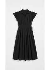 Eyelet Sleeve Maternity Midi Dress in Black — flat lay
