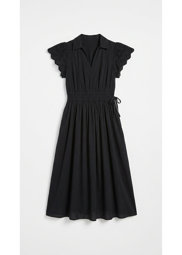 Eyelet Sleeve Maternity Midi Dress in Black — flat lay