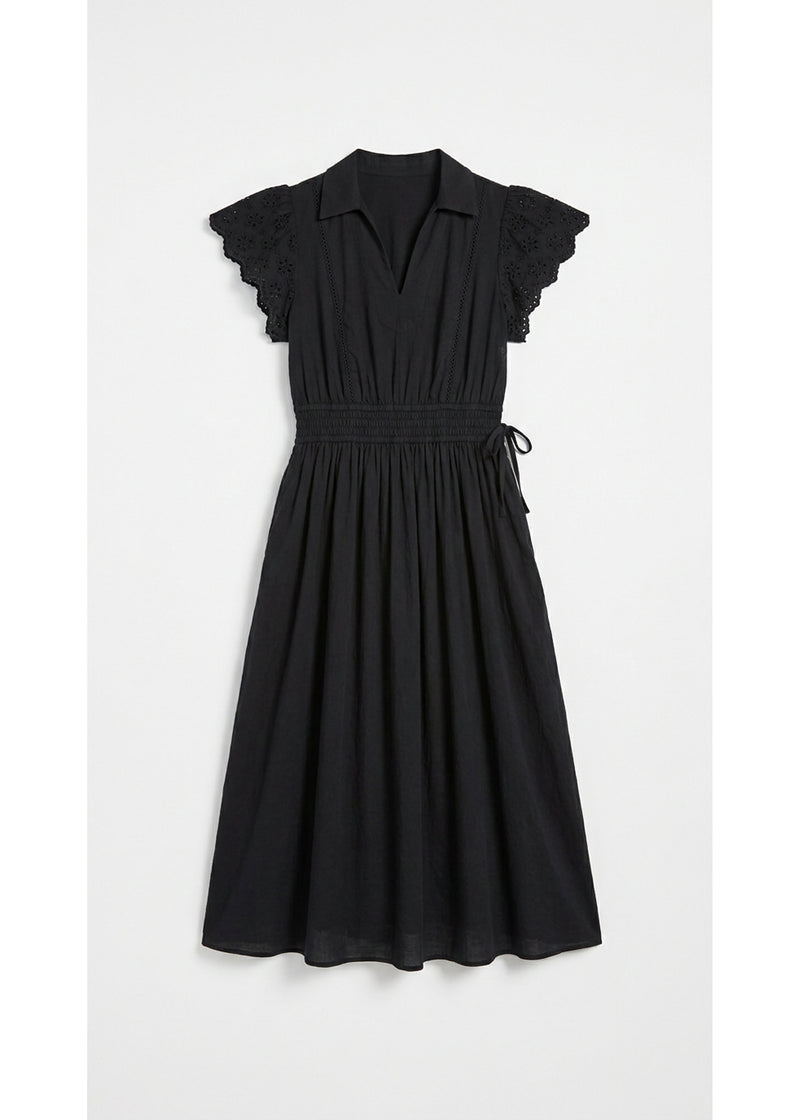 Eyelet Sleeve Maternity Midi Dress in Black — flat lay