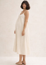 Cotton Voile Nursing Nightgown in Natural — on model