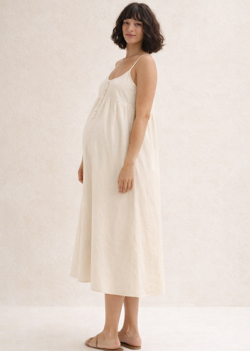 Cotton Voile Nursing Nightgown in Natural — on model