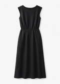 Sleeveless Gathered-Waist Linen Midi Dress in Linen in Black — flat lay