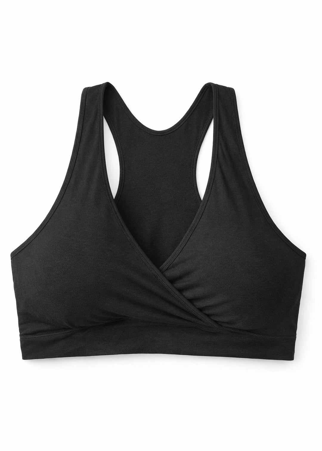 Racerback Nursing Sleep Bra in Black — flat lay, front