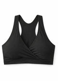Racerback Nursing Sleep Bra in Black — flat lay, front