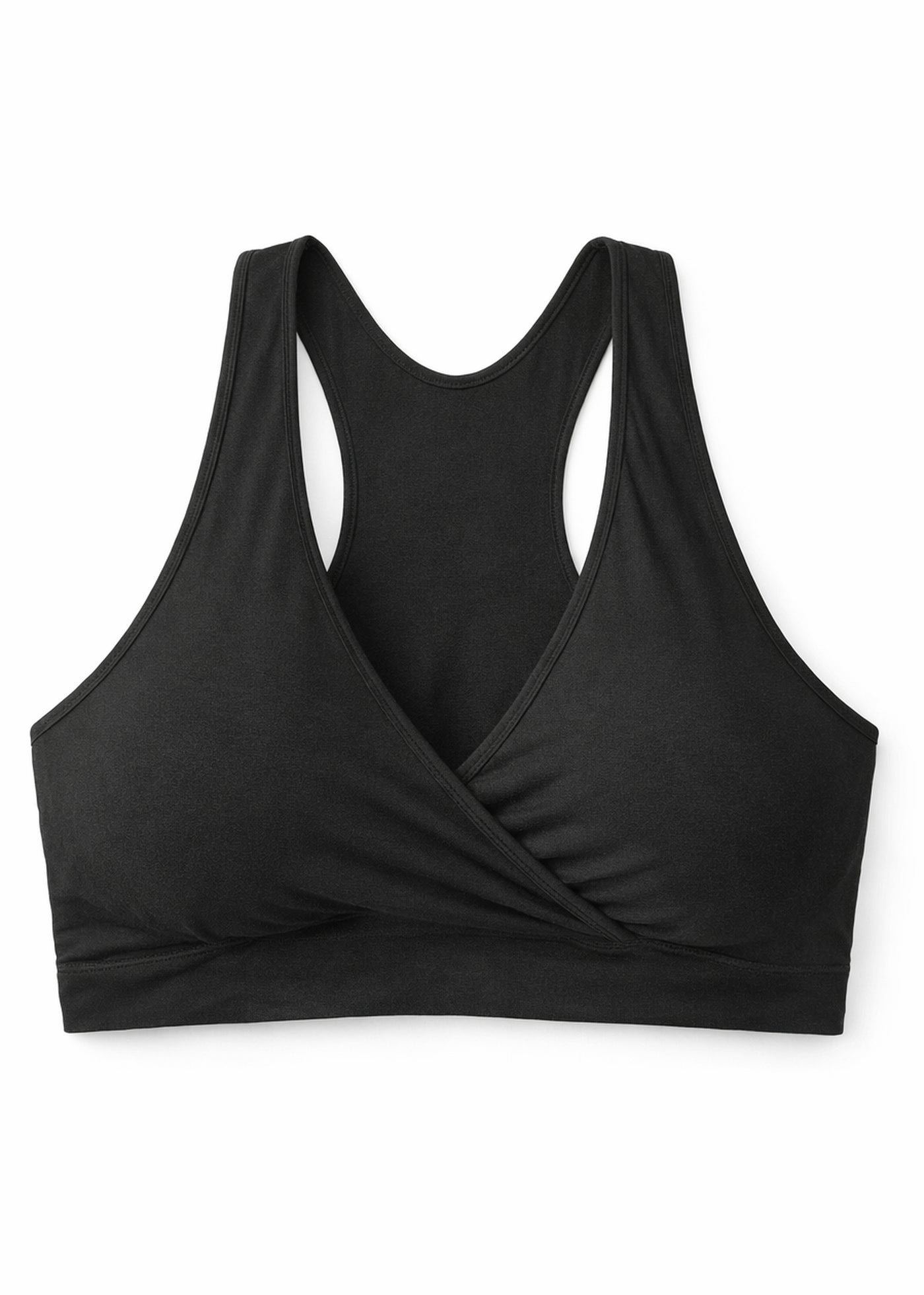 Racerback Nursing Sleep Bra in Black — flat lay, front
