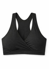Racerback Nursing Sleep Bra in Black — flat lay, front