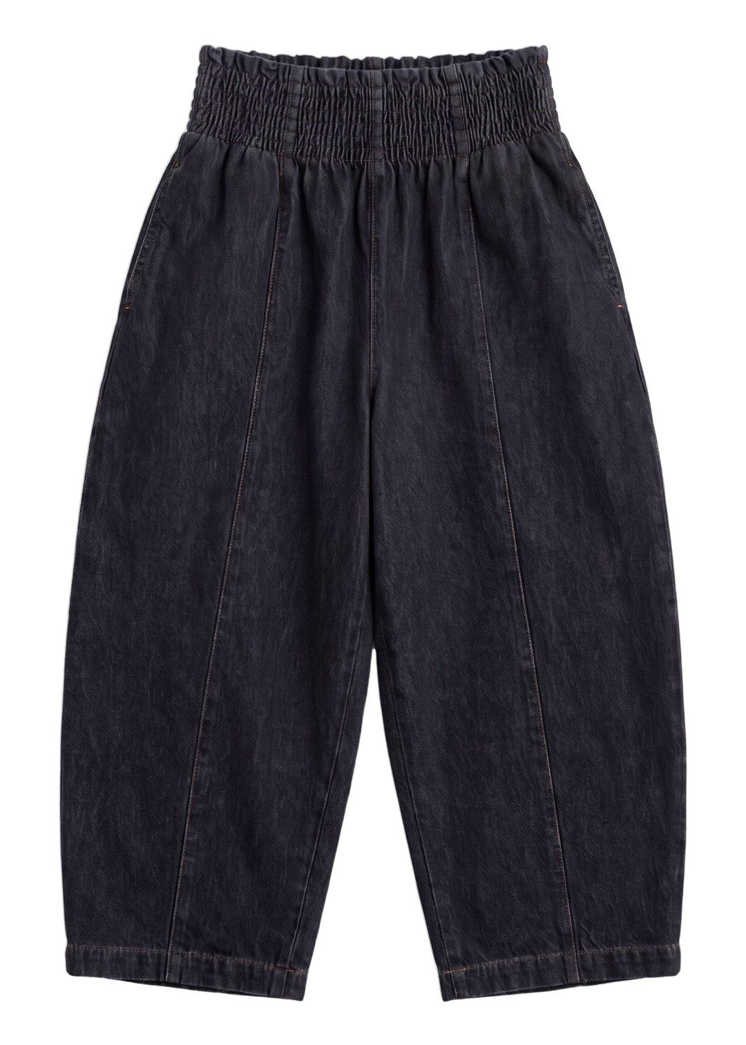 The Balloon Jean Pant in black, laid flat
