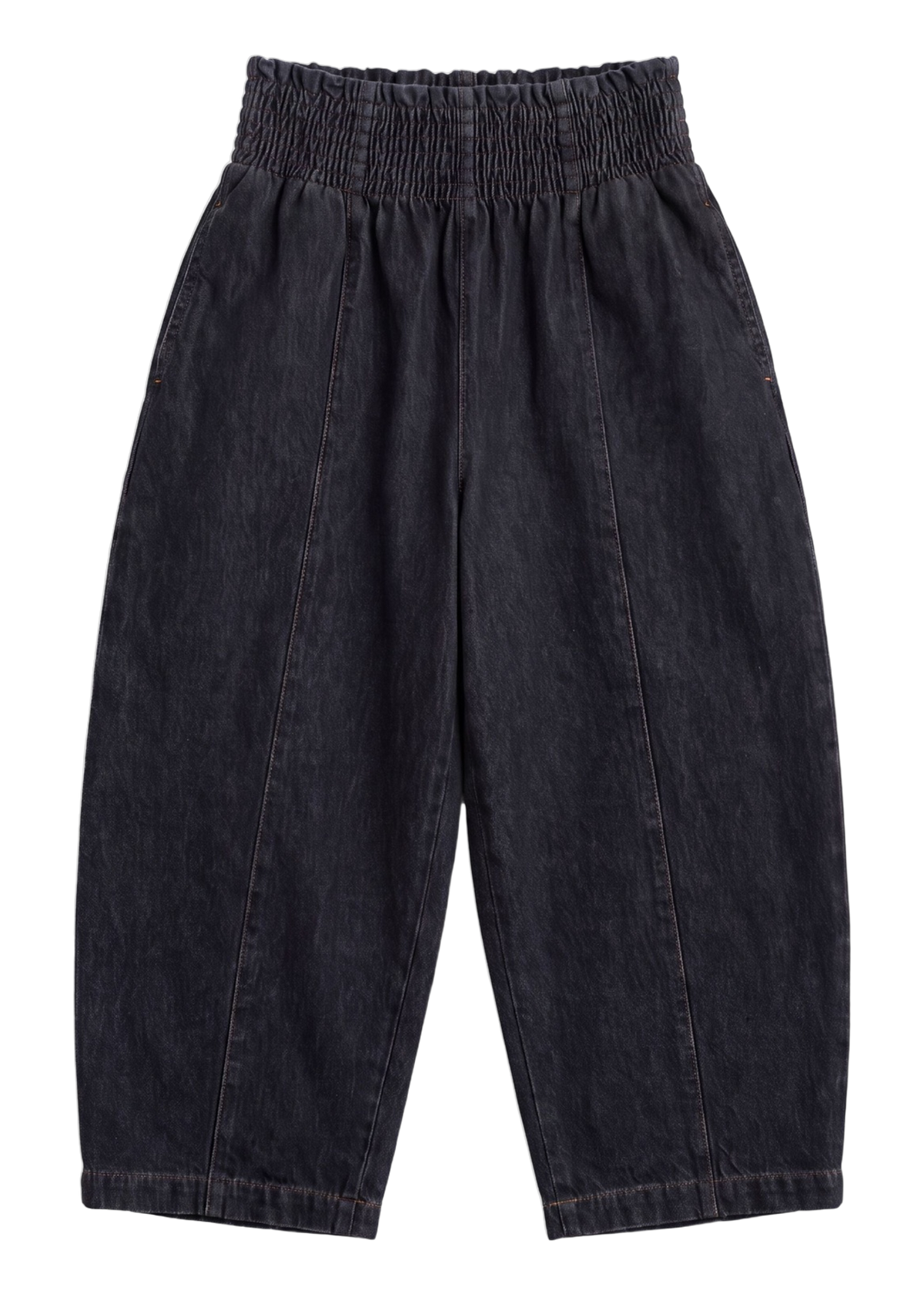 The Balloon Jean Pant in black, laid flat