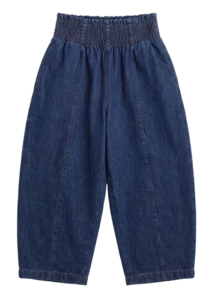 The Balloon Jean Pant in navy, laid flat