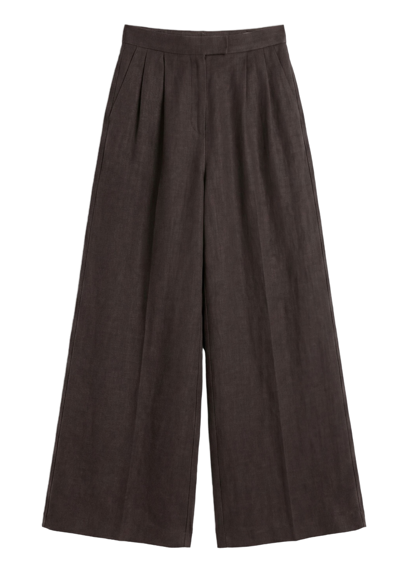 The Margot Pleated Wide Leg Pant in sandwashed linen, laid flat.
