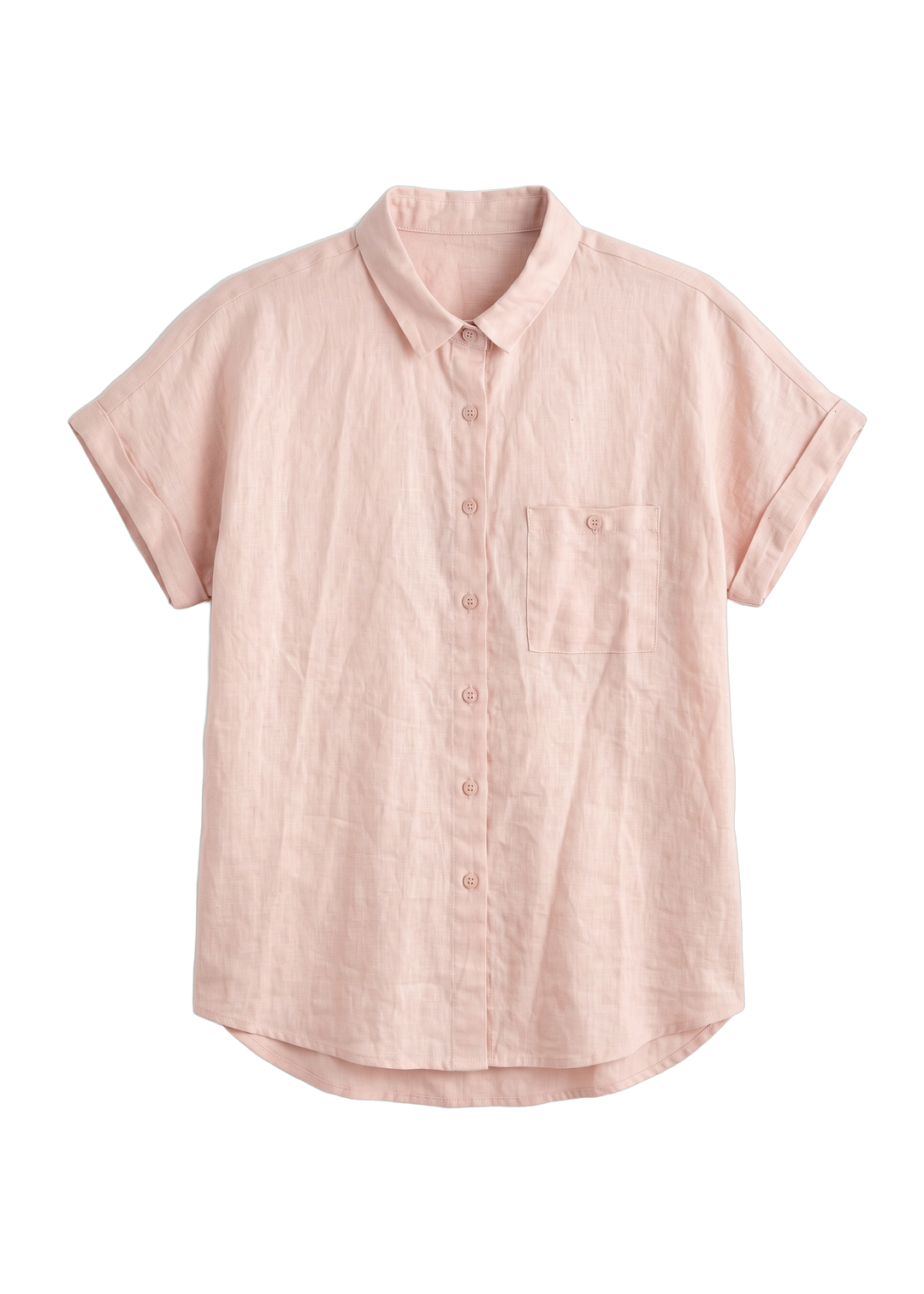 The Nora camp shirt in blush linen, laid flat