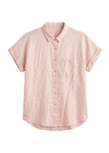 The Nora camp shirt in blush linen, laid flat