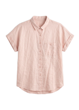 The Nora camp shirt in blush linen, laid flat
