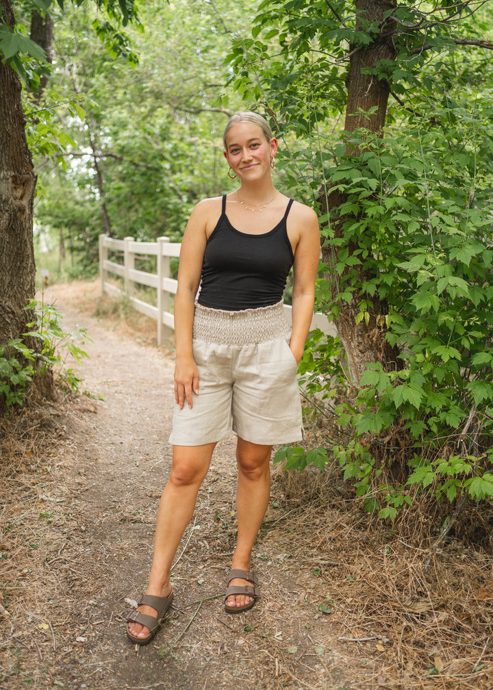 Smocked Linen Transitional Shorts - Shorts