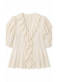 Eyelet Ruffle Puff Sleeve Blouse in Cotton in Natural — flat lay