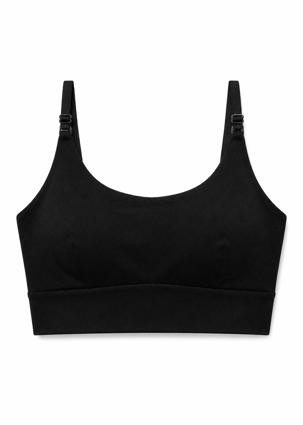 Scoop-Neck Nursing Bra in Linen in Black — flat lay