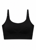 Scoop-Neck Nursing Bra in Linen in Black — flat lay