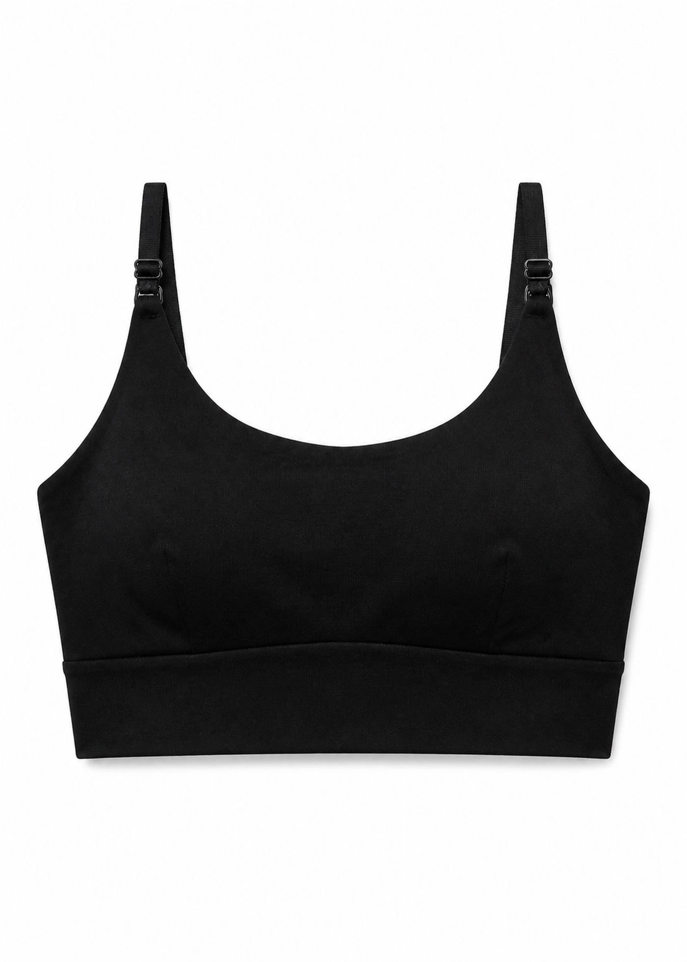 Scoop-Neck Nursing Bra in Linen in Black — flat lay