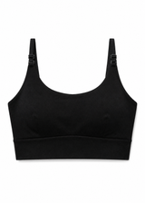 Scoop-Neck Nursing Bra in Linen in Black — flat lay