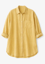 Oversized Boyfriend Linen Button-Down Shirt in Linen in Butter — flat lay