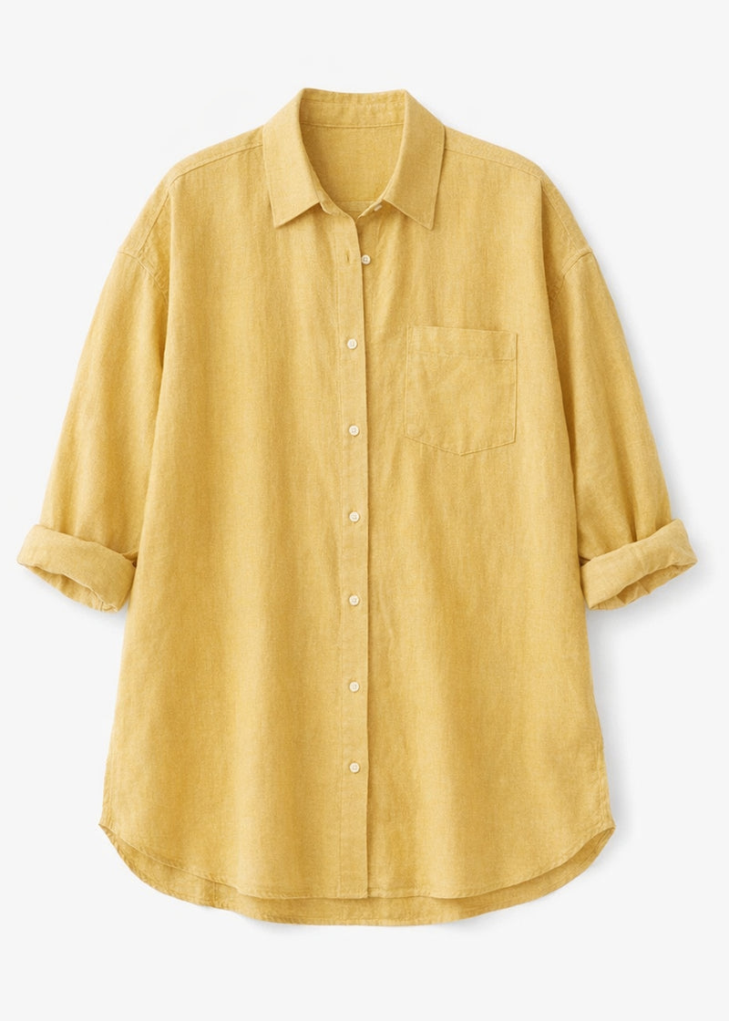 Oversized Boyfriend Linen Button-Down Shirt in Linen in Butter — flat lay